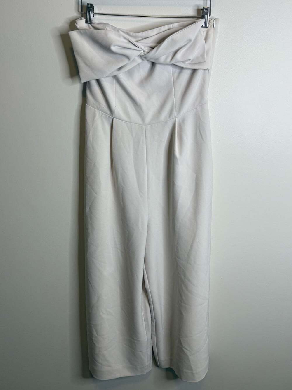 Icone Simons Strapless Twist-Front Wide-Leg Jumpsuit - Cream cropped white 4